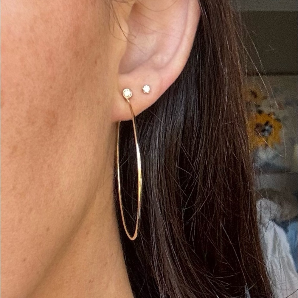 14k Gold and Diamond Hoops - Picture 2 of 13
